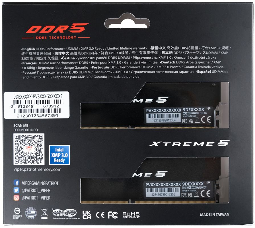 Память DDR5 2x16GB 7600MHz Patriot PVX532G76C36K Viper Xtreme 5 RTL Gaming PC5-60800 CL36 DIMM ECC 288-pin 1.1В с радиатором Ret