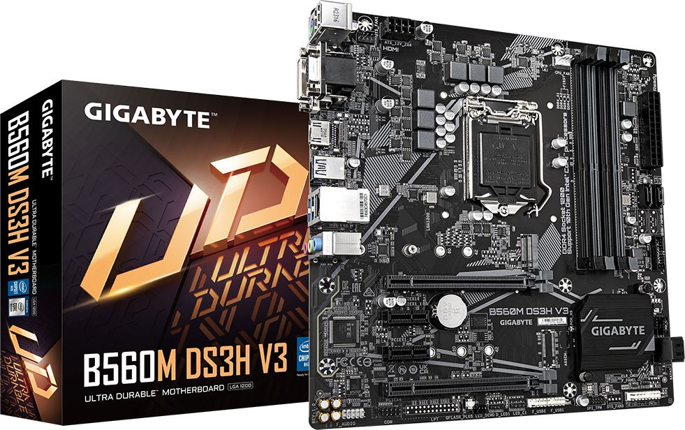 Материнская плата Gigabyte B560M DS3H V3 Soc-1200 Intel H470 4xDDR4 mATX AC`97 8ch(7.1) GbLAN+VGA+DVI+HDMI