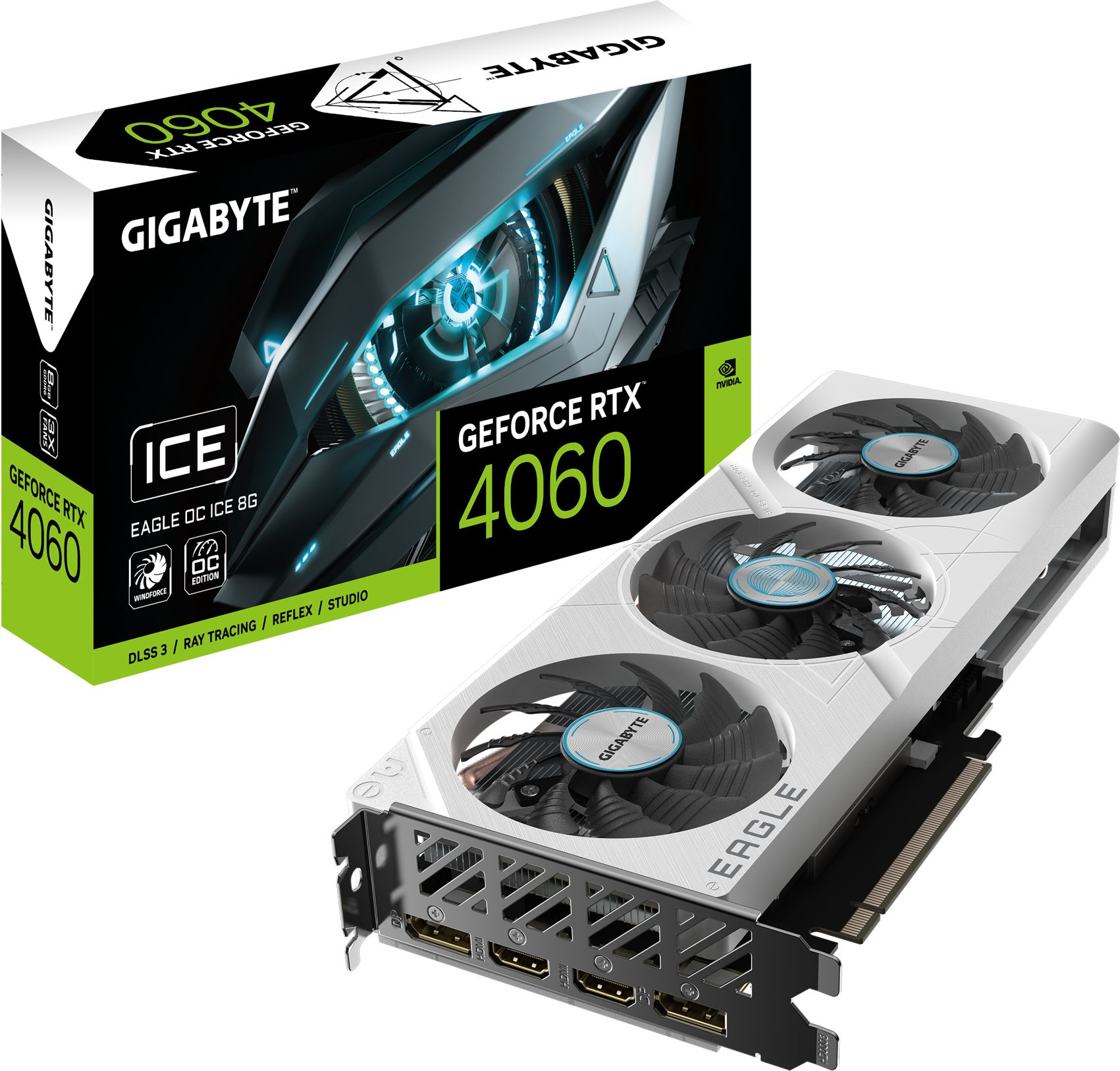 Видеокарта Gigabyte PCI-E 4.0 GV-N4060EAGLEOC ICE-8GD NVIDIA GeForce RTX 4060 8Gb 128bit GDDR6 2505/17000 HDMIx2 DPx2 HDCP Ret