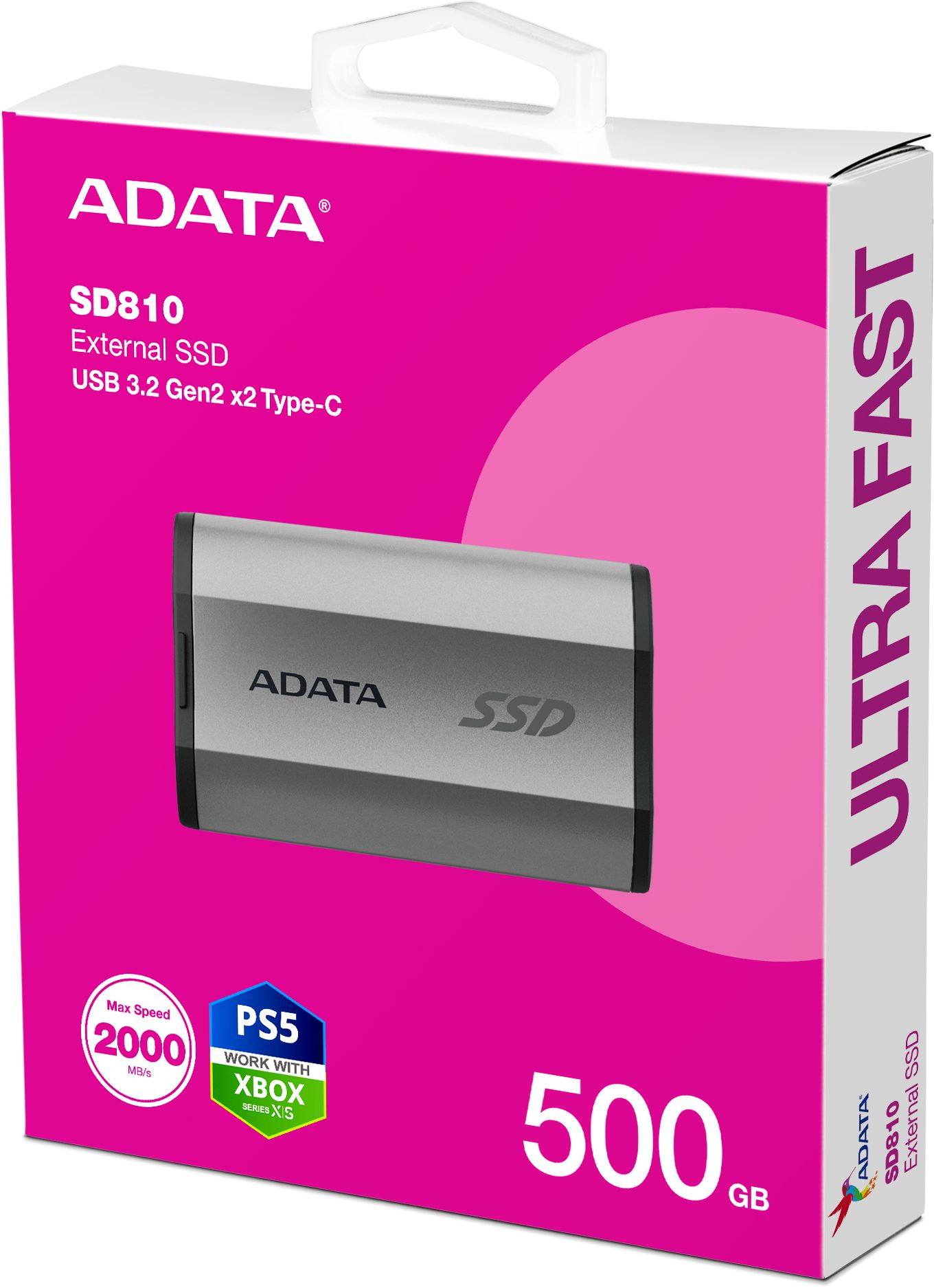 Накопитель SSD A-Data USB-C 500GB SD810-500G-CSG SD810 1.8" серый