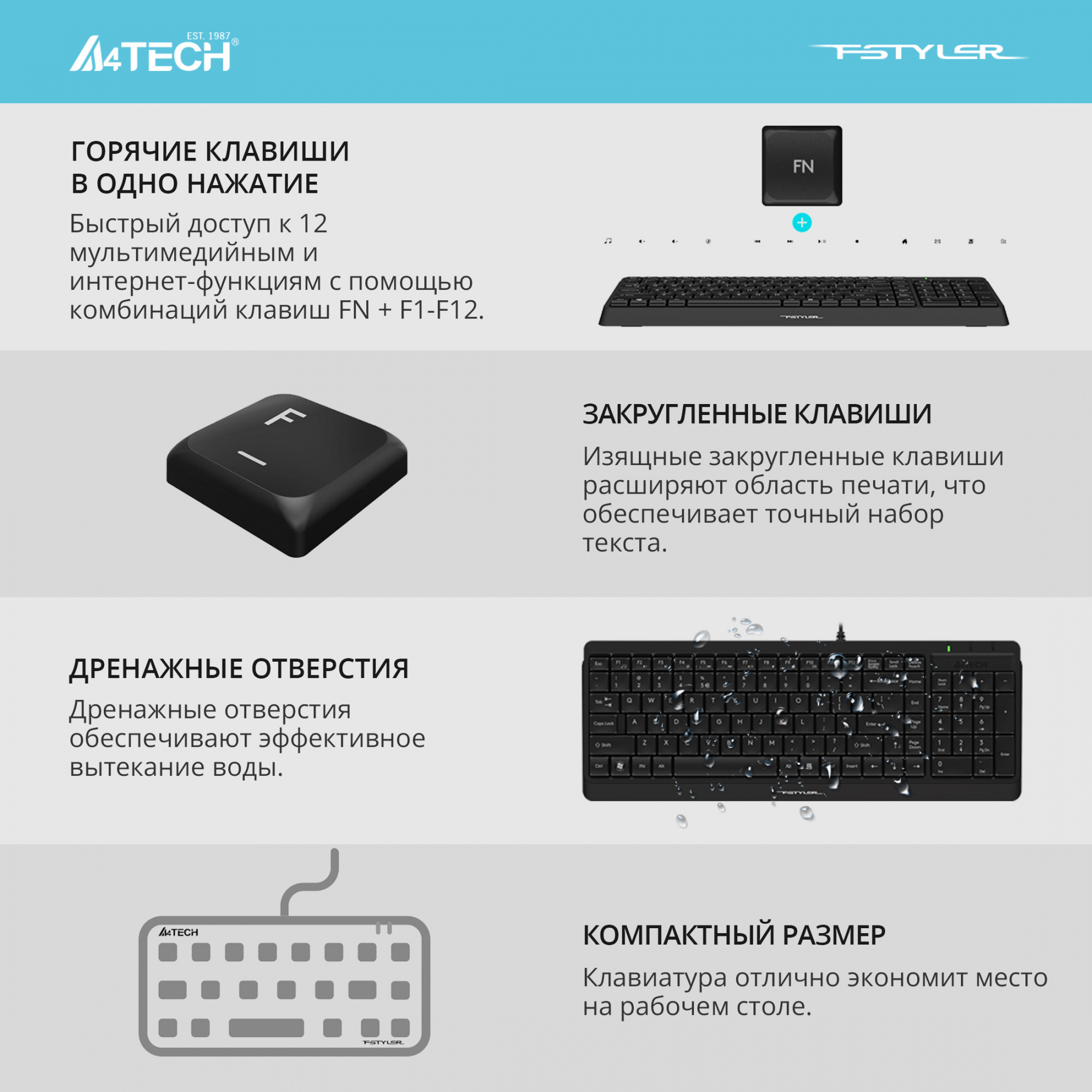 Клавиатура A4Tech Fstyler FK15 черный USB (FK15 BLACK)