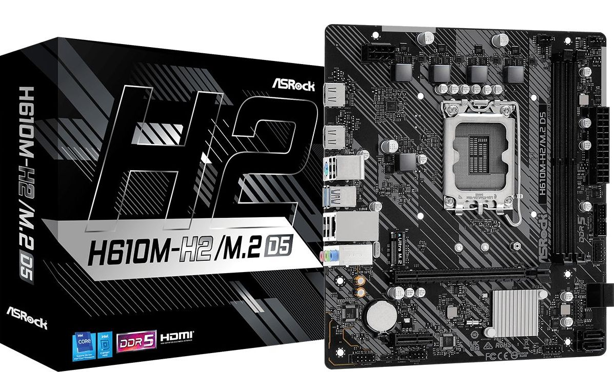 Материнская плата Asrock H610M-H2/M.2 D5 Soc-1700 Intel H610 2xDDR5 mATX AC`97 8ch(7.1) GbLAN+HDMI