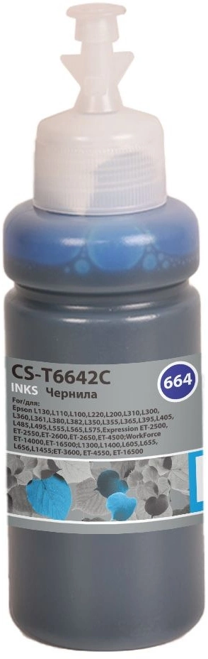 Чернила Cactus CS-T6642C 664 голубой 70мл для Epson L130,L110,L100,L220,L200,L310,L300,L360,L361,L380,L382,L350,L355,L365,L395,L405,L485,L495,L555,L565,L575,Expression ET-2500,ET-2550,ET-2600,ET-2650,ET-4500;WorkForce ET-14000,ET-16500;L1300,L1400,L605,L6