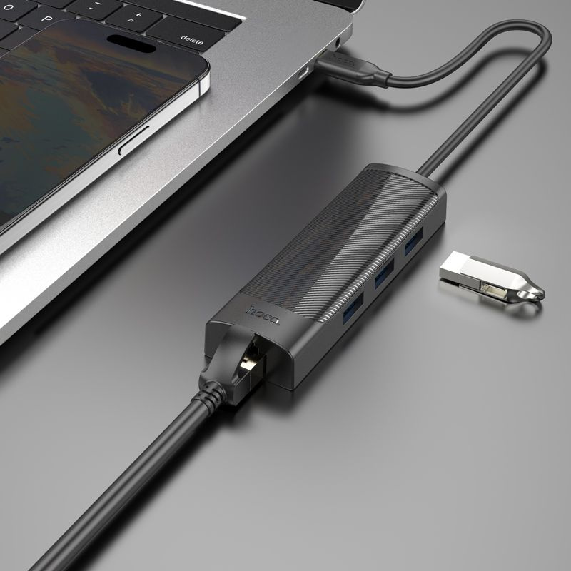 Разветвитель USB-C Hoco HB42 Type-C 3порт. черный