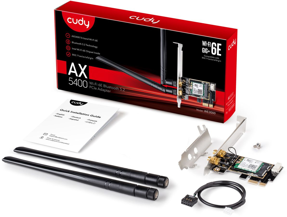 Сетевой адаптер Wi-Fi + Bluetooth Cudy WE3000 АХ5400 PCI Express (ант.внеш.съем) 2ант.