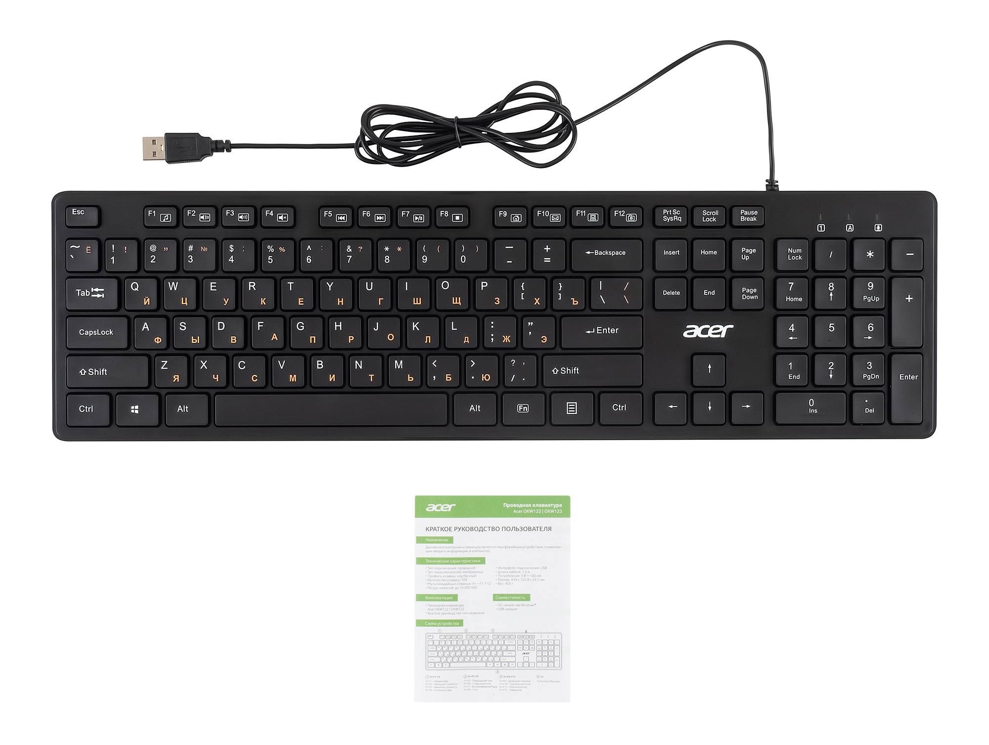 Клавиатура Acer OKW122 черный USB (ZL.KBDEE.00C)