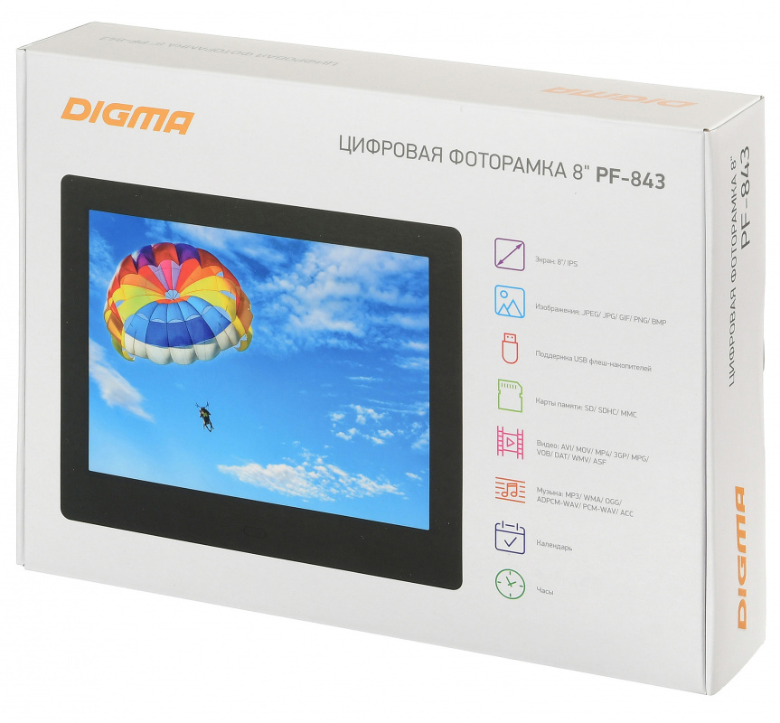 Фоторамка Digma 8" PF-843 IPS 1024x768 черный пластик ПДУ Видео