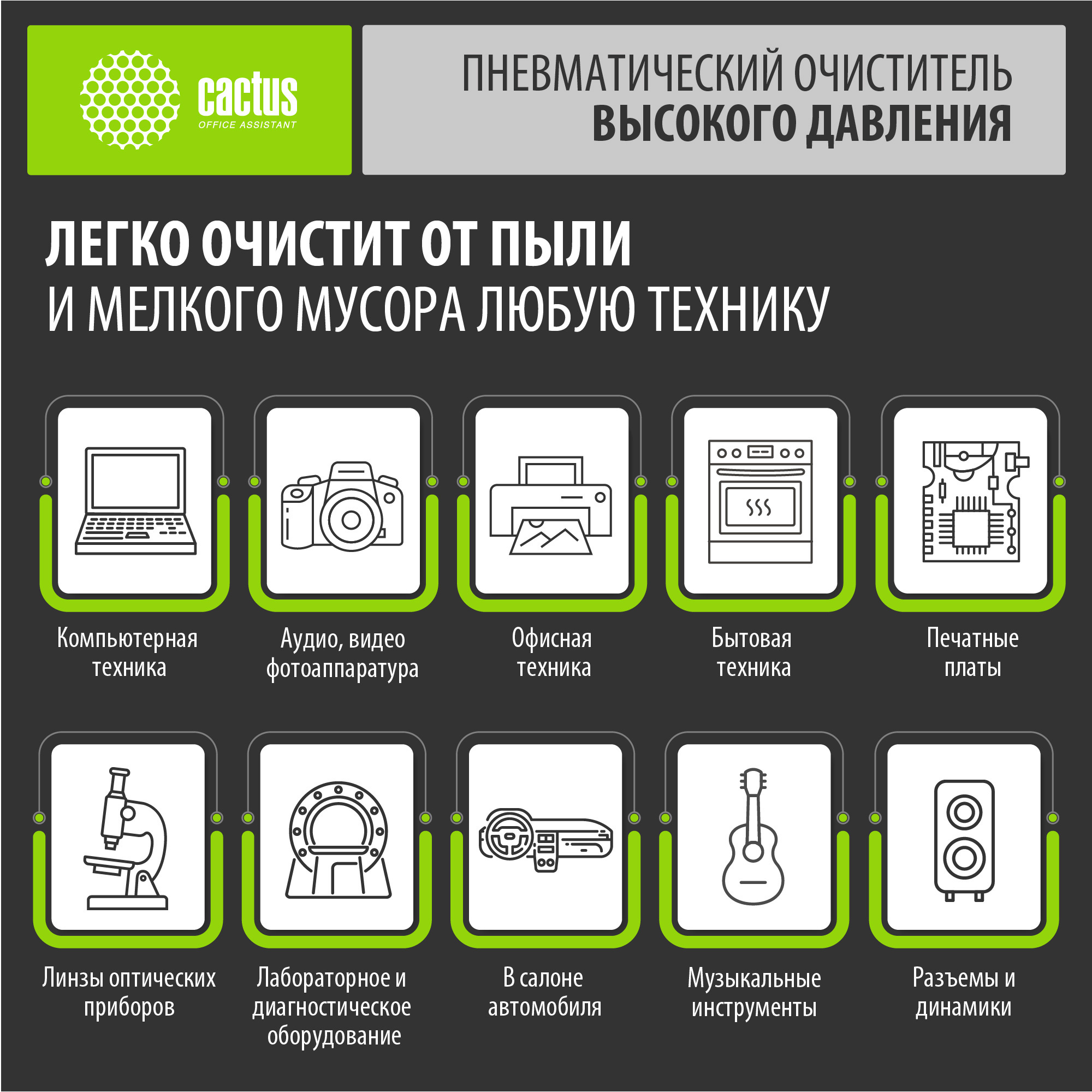 Пневматический очиститель Cactus CSP-Air400 негорючий для очистки техники 400мл