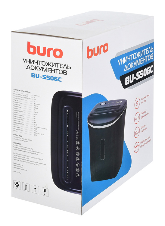 Шредер Buro Home BU-S506C (секр.P-4) фрагменты 5лист. 12лтр. пл.карты