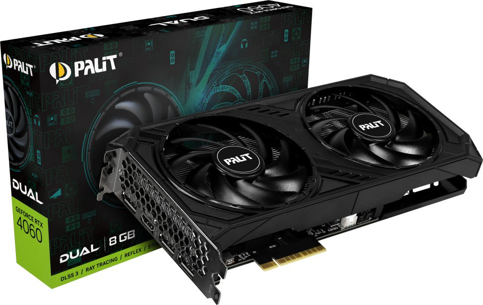 Видеокарта Palit PCI-E 4.0 RTX4060 DUAL NVIDIA GeForce RTX 4060 8Gb 128bit GDDR6 1830/17000 HDMIx1 DPx3 HDCP Ret