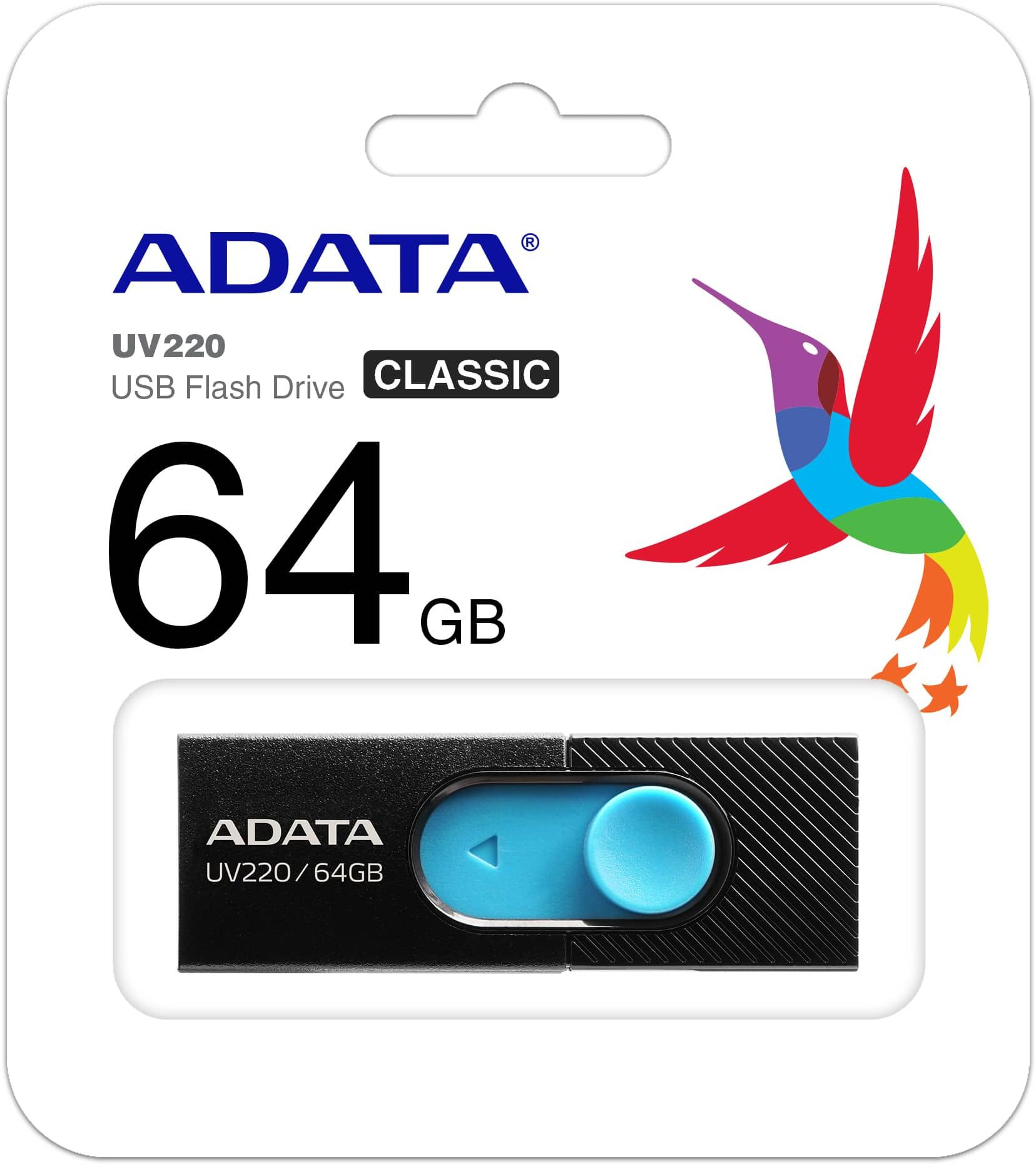 Флеш Диск A-Data 64Gb UV220 AUV220-64G-RBKBL USB2.0 черный/синий