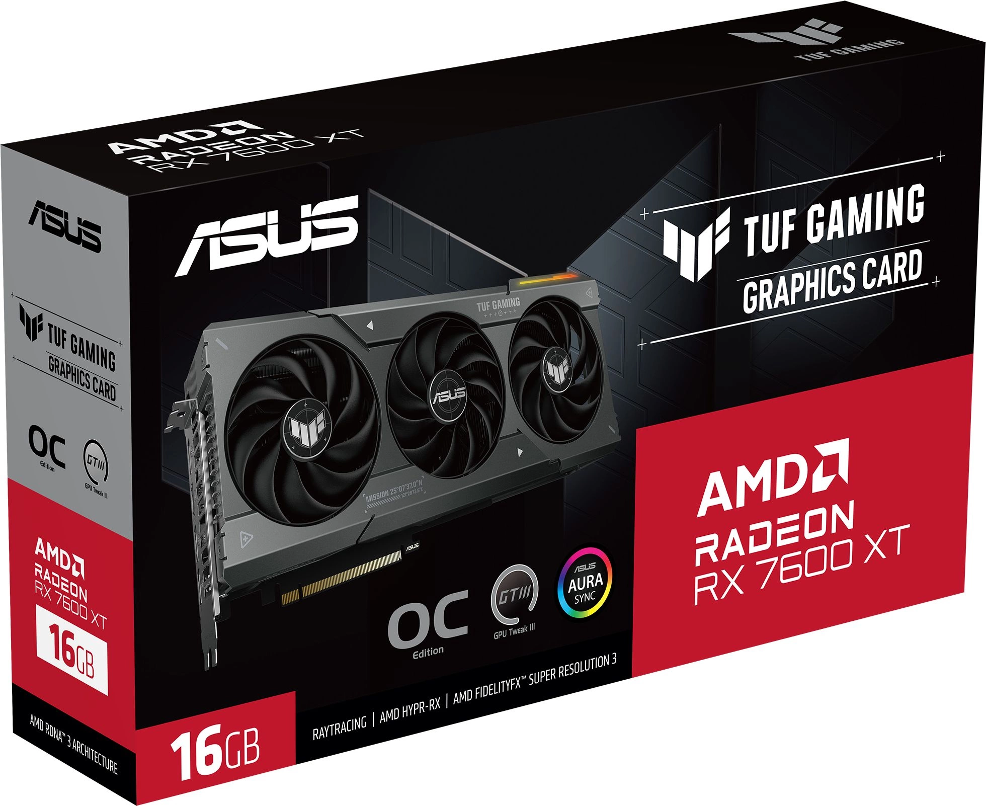 Видеокарта Asus PCI-E 4.0 TUF-RX7600XT-O16G-GAMING AMD Radeon RX 7600XT 16Gb 128bit GDDR6 2539/18000 HDMIx1 DPx3 HDCP Ret