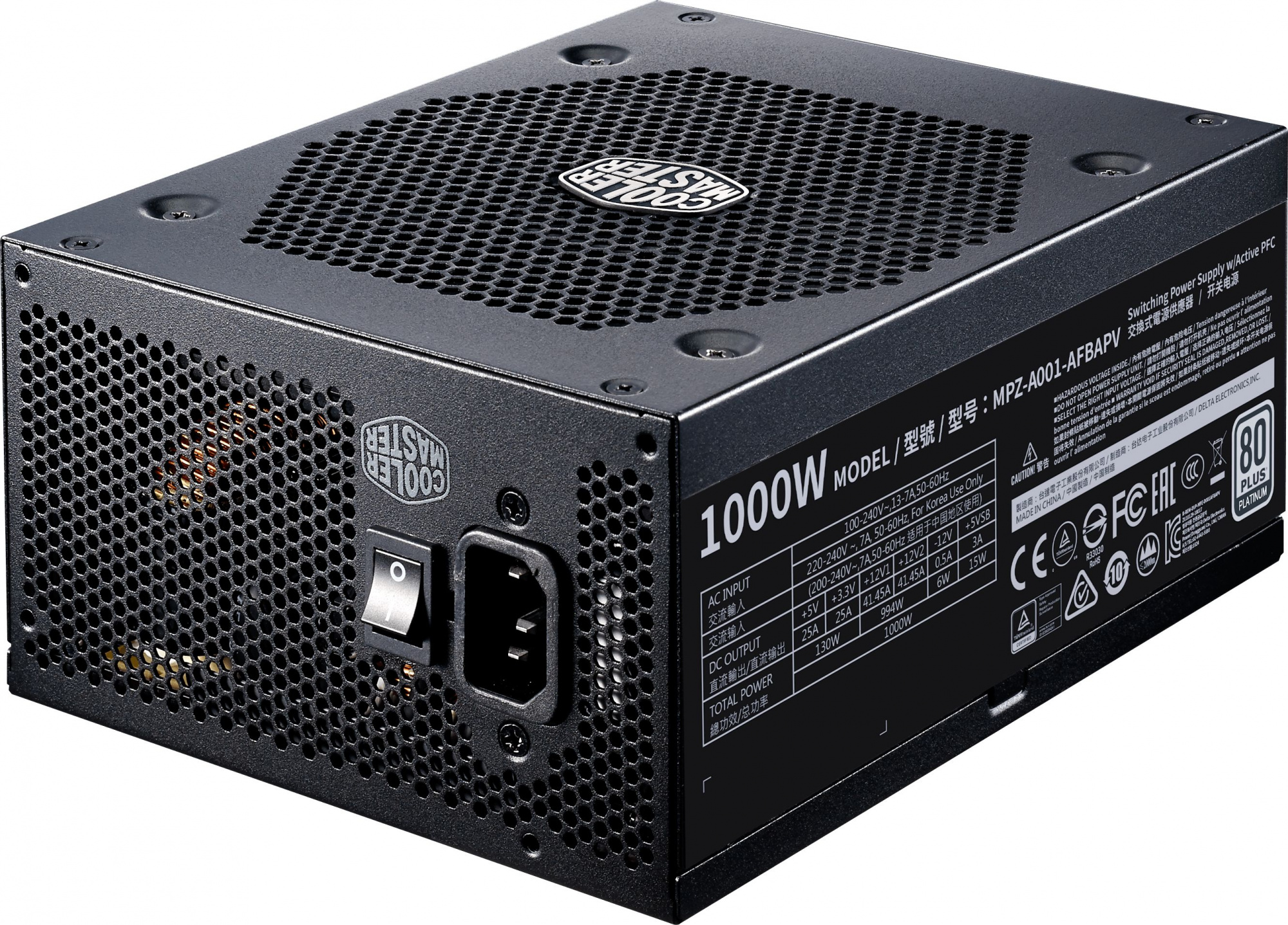 Блок питания Cooler Master ATX 1000W V1000 80+ platinum 24pin APFC 140mm fan 12xSATA Cab Manag RTL