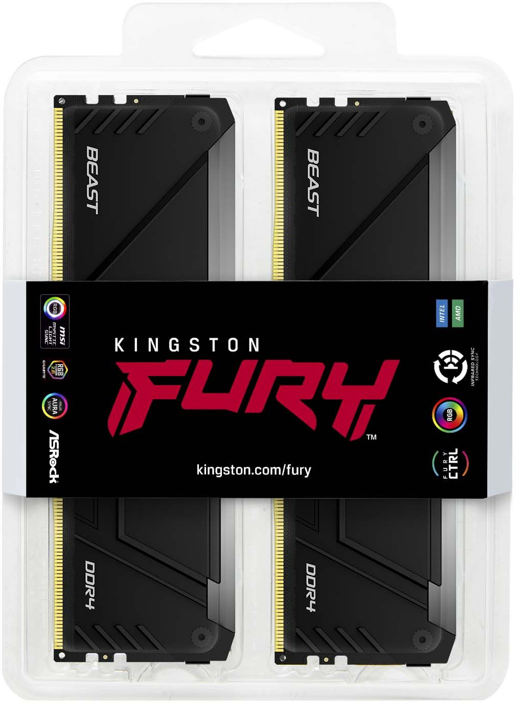 Память DDR4 4x32GB 3200MHz Kingston KF432C16BB2AK4/128 Fury Beast Black RGB RTL Gaming PC4-25600 CL16 DIMM 288-pin 1.35В dual rank с радиатором Ret