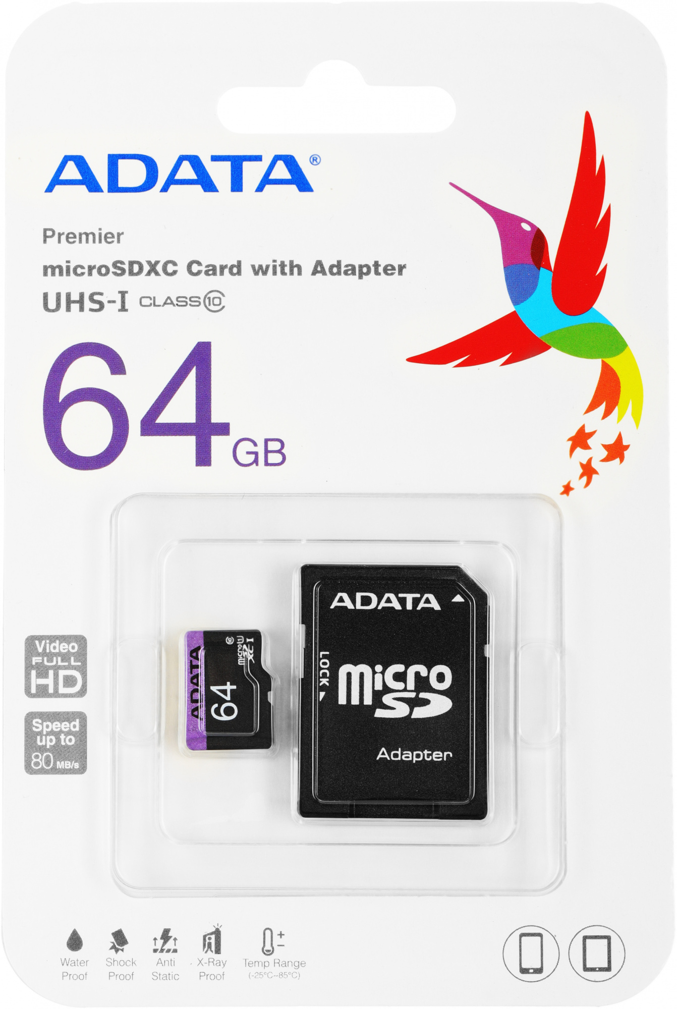 Флеш карта microSDXC 64GB A-Data AUSDX64GUICL10-RA1 + adapter