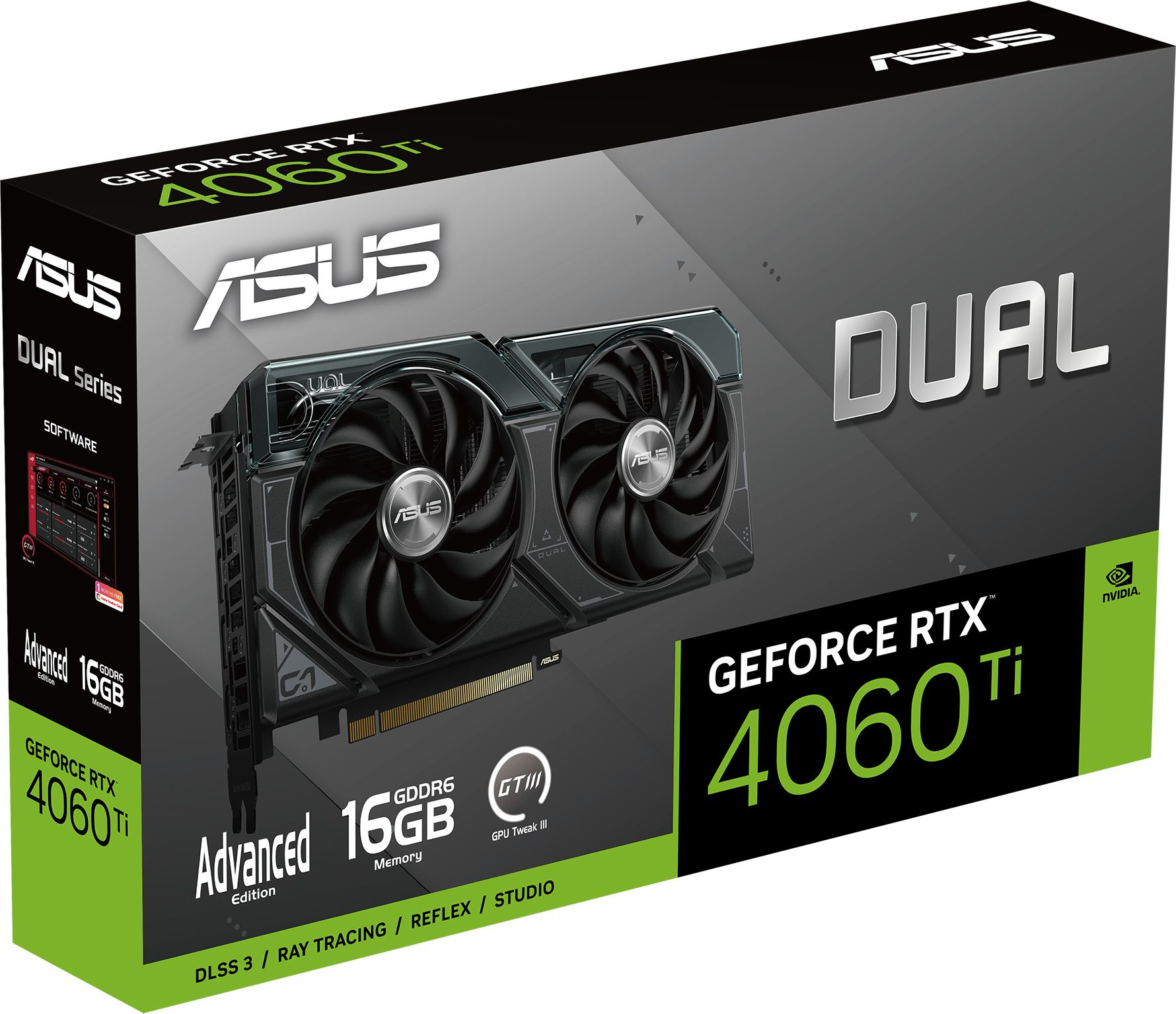 Видеокарта Asus PCI-E 4.0 DUAL-RTX4060TI-A16G NVIDIA GeForce RTX 4060TI 16Gb 128bit GDDR6 2550/18000 HDMIx1 DPx3 HDCP Ret