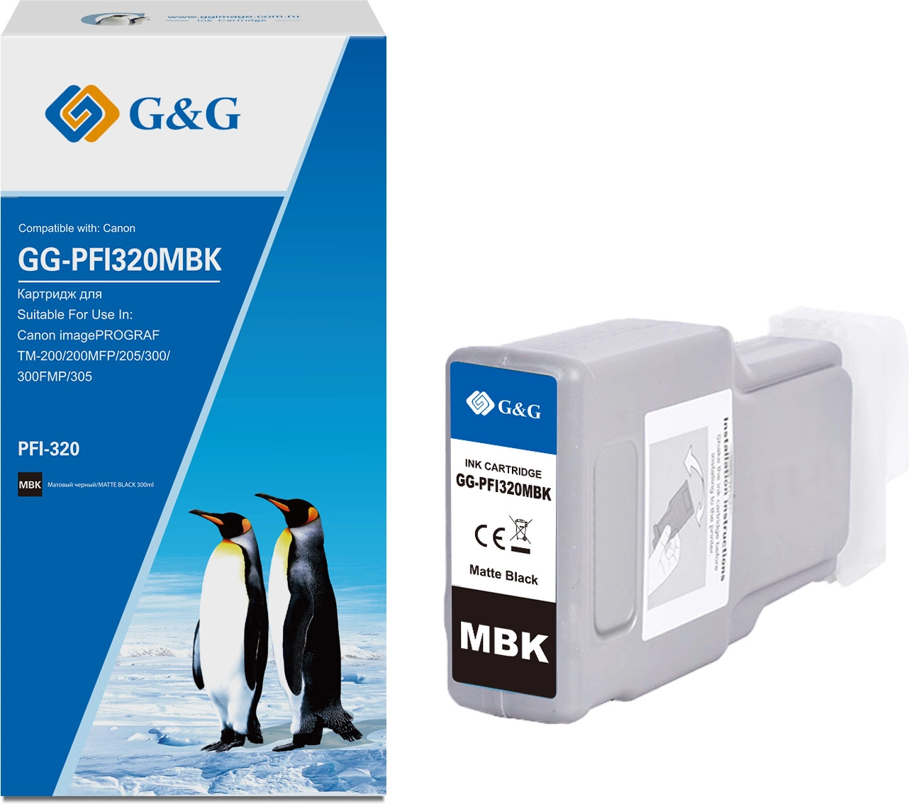 Картридж струйный G&G GG-PFI320MBK PFI-320MBK черный матовый (300мл) для Canon imagePROGRAF TM-200/200MFP/205/300/300MFP/305