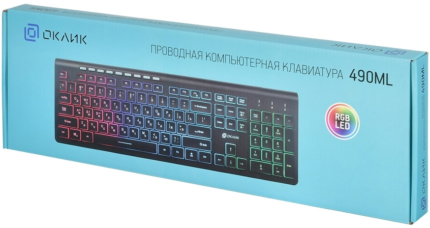 Клавиатура Оклик 490ML черный USB slim Multimedia LED