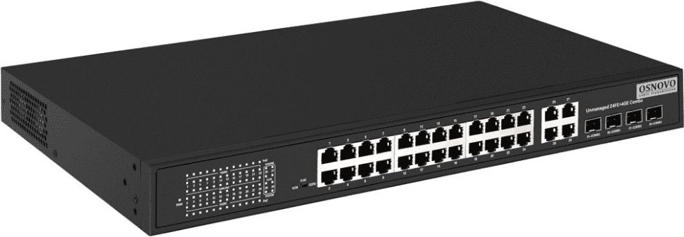 Коммутатор Osnovo SW-62422(400W) 26x100Мбит/с 2xКомбо(1000BASE-T/SFP) 24PoE+ 400W неуправляемый