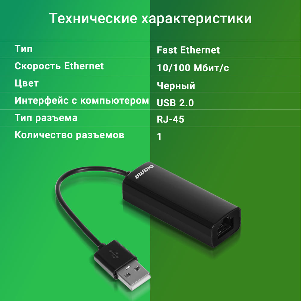 Сетевой адаптер Fast Ethernet Digma D-USB2-LAN100 USB 2.0 (упак.:1шт)