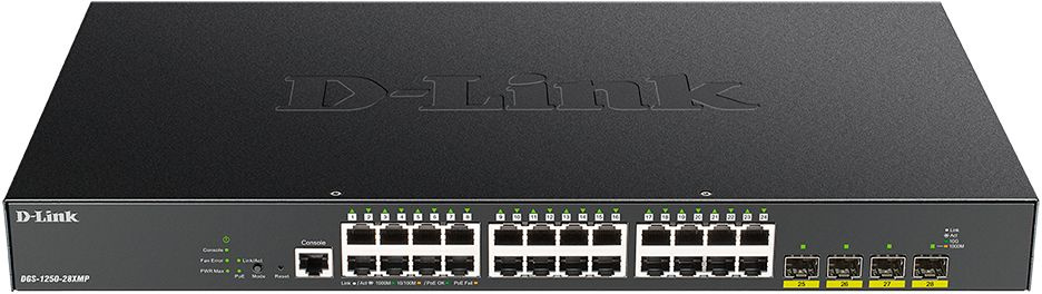 Коммутатор D-Link DGS-1250-28XMP/A1A (L2) 24x1Гбит/с 4SFP+ 24PoE 370W управляемый