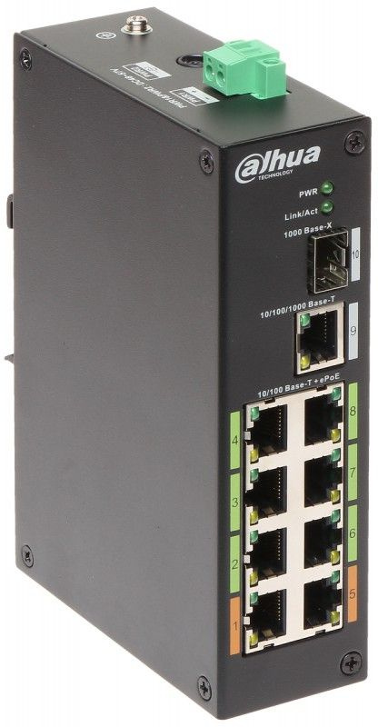 Коммутатор Dahua DH-LR2110-8ET-120 (L2) 1x100Мбит/с 8x1Гбит/с 1SFP 6PoE+ 2PoE++ 120W неуправляемый