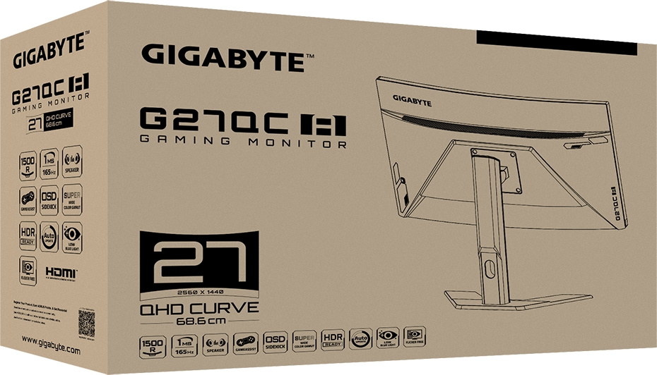 Монитор Gigabyte 27" G27QC A черный VA LED 1ms 16:9 HDMI M/M матовая HAS 250cd 178гр/178гр 2560x1440 165Hz FreeSync DP 2K USB 6.33кг