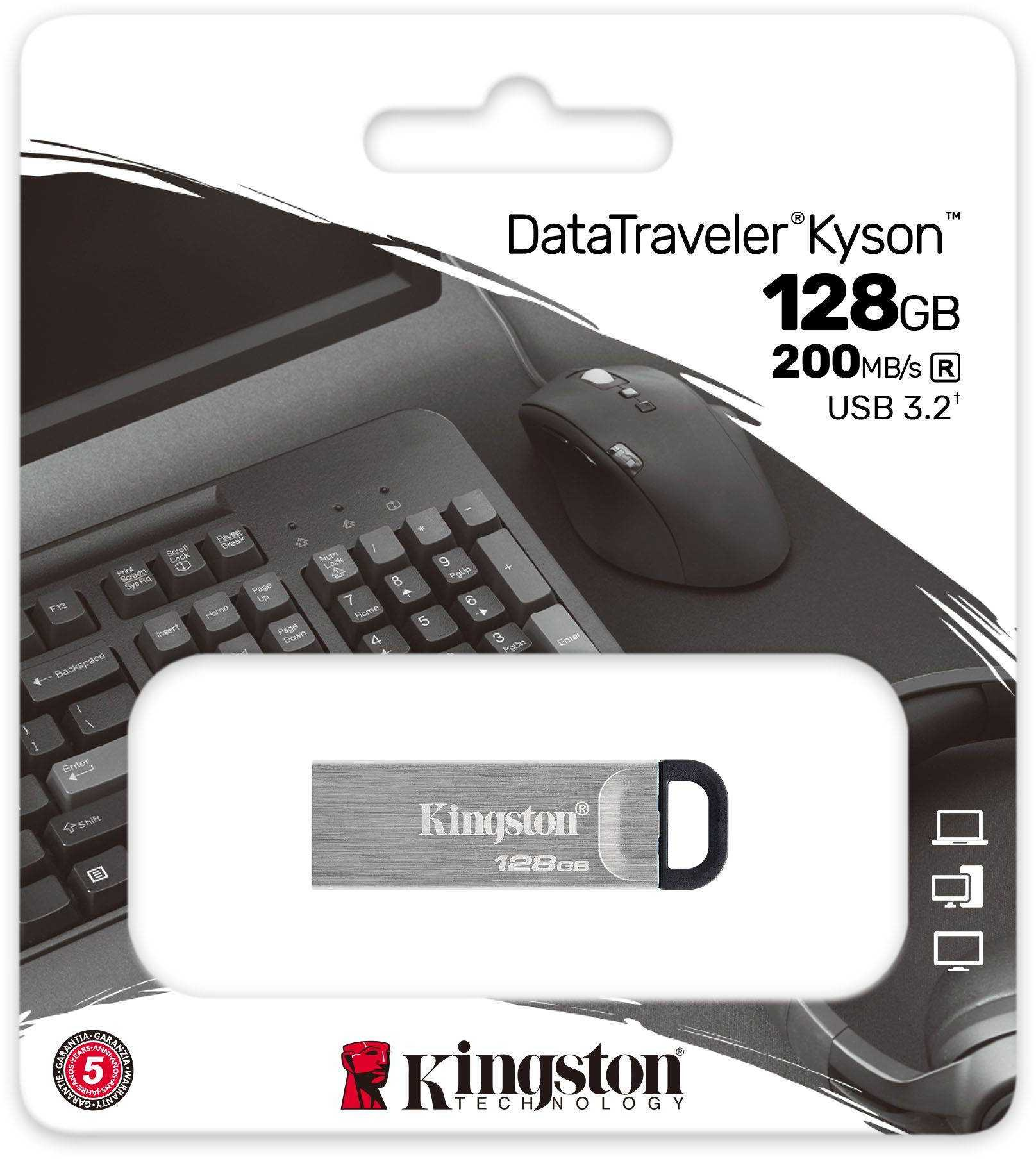 Флеш Диск Kingston 128Gb DataTraveler Kyson DTKN/128GB USB3.1 серебристый/черный