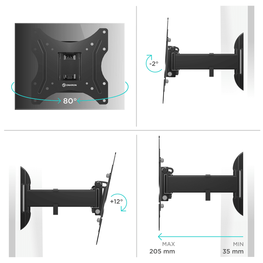 Наклонно-поворотный кронштейн ONKRON M2S чёрный