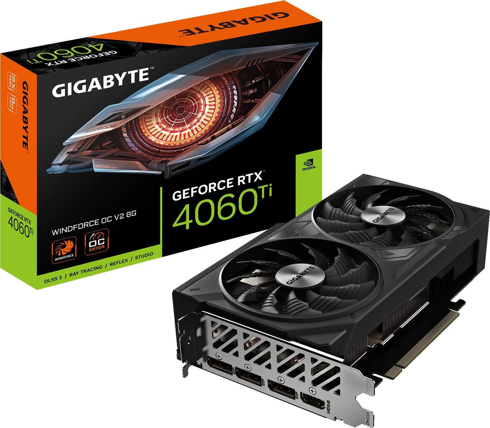 Видеокарта GIGABYTE RTX4060Ti WINDFORCE OC V2 8GB//RTX4060Ti, HDMI, DP*3, 8G,D6