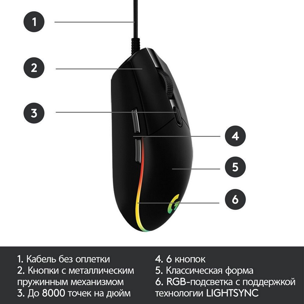 Мышь Logitech G102 LightSync черный оптическая (8000dpi) USB (5but)