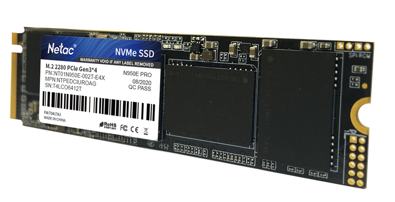 Твердотельный накопитель Netac N950E Pro PCIe 3 x4 M.2 2280 NVMe 3D NAND SSD 2TB, R/W up to 3500/3000MB/s, 2048MB DRAM buffer, with heat sink 5Y