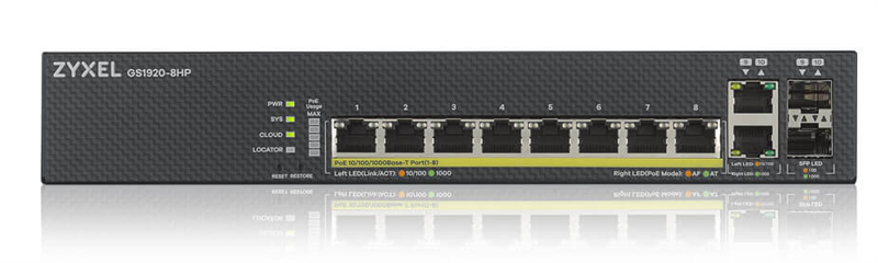 Коммутатор Zyxel GS1920-8HPV2-EU0101F (L2) 8x1Гбит/с 2xКомбо(1000BASE-T/SFP) 8PoE+ 130W управляемый