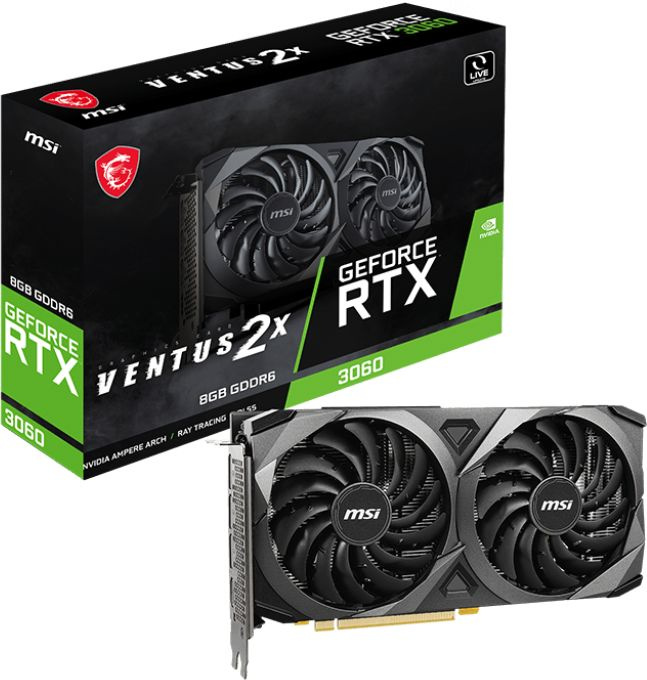 Видеокарта MSI PCI-E 4.0 RTX 3060 VENTUS 2X 8G NVIDIA GeForce RTX 3060 8Gb 128bit GDDR6 1777/15000 HDMIx1 DPx3 HDCP Ret