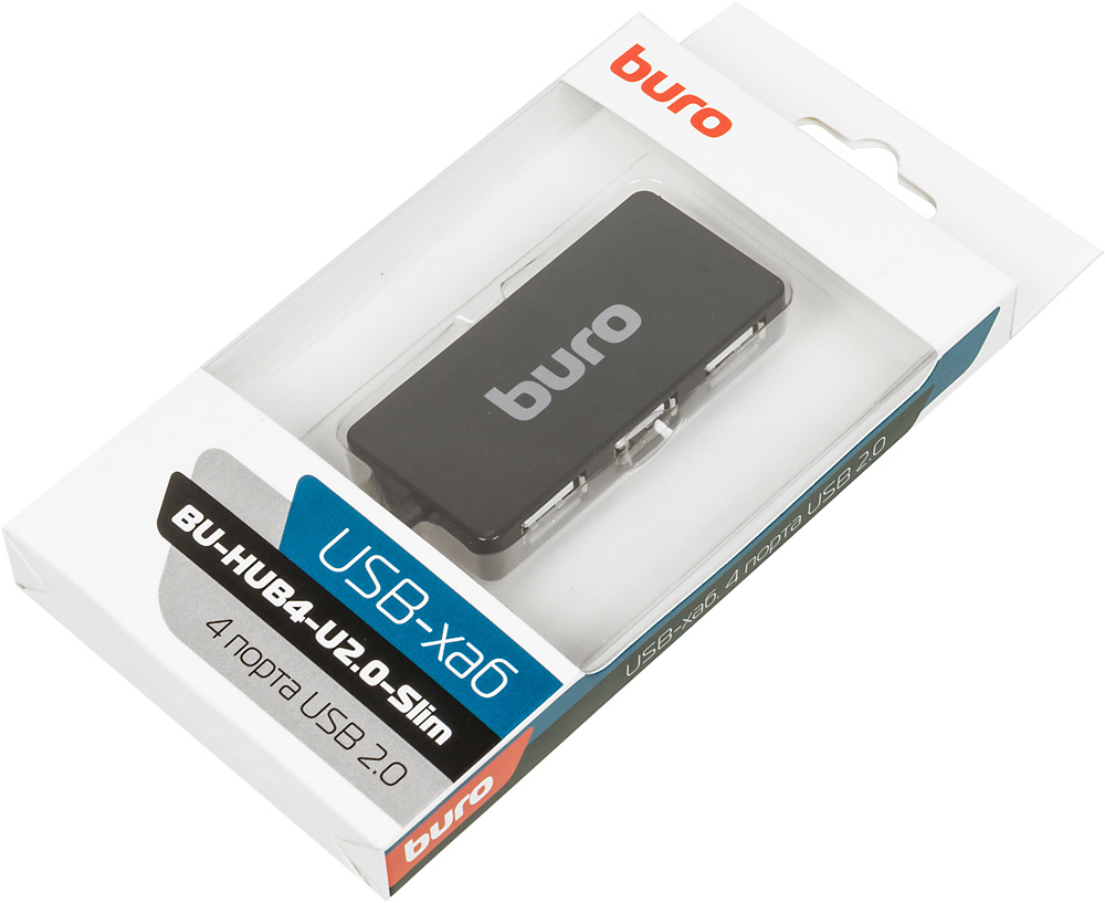 Разветвитель USB 2.0 Buro BU-HUB4-U2.0-Slim 4порт. черный