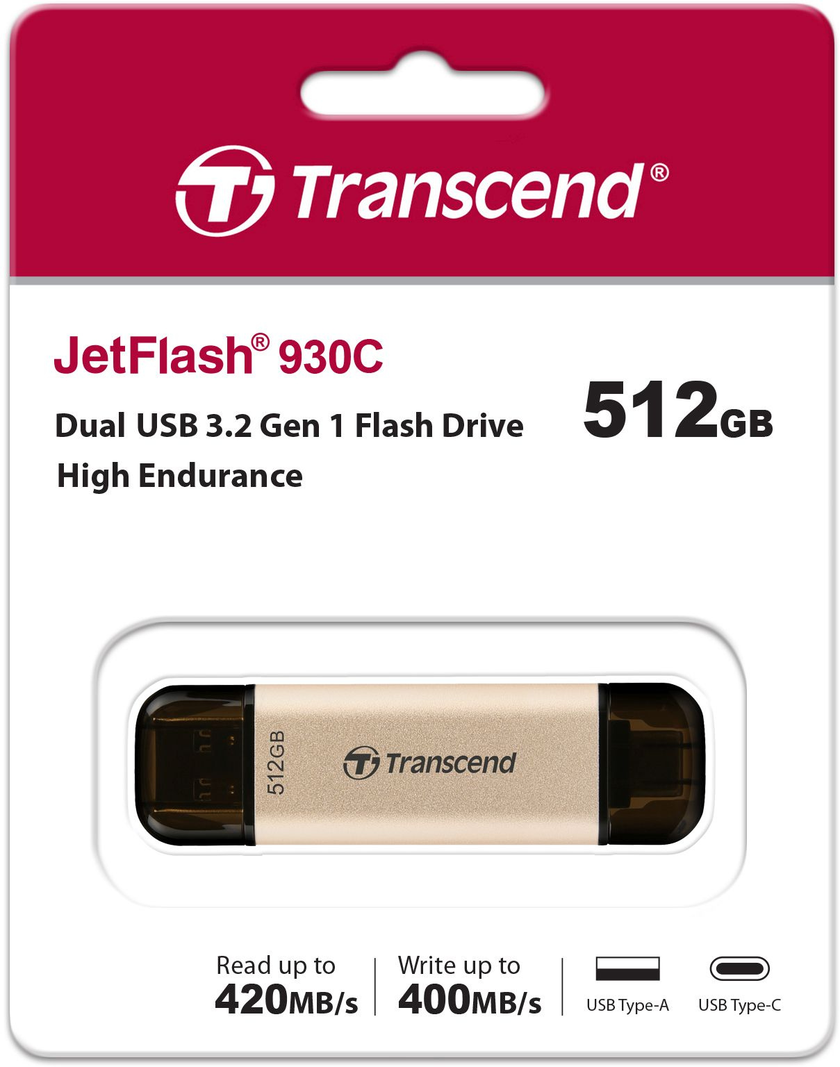 Флеш Диск Transcend 512Gb Jetflash 930С TS512GJF930C USB3.0 золотистый/черный