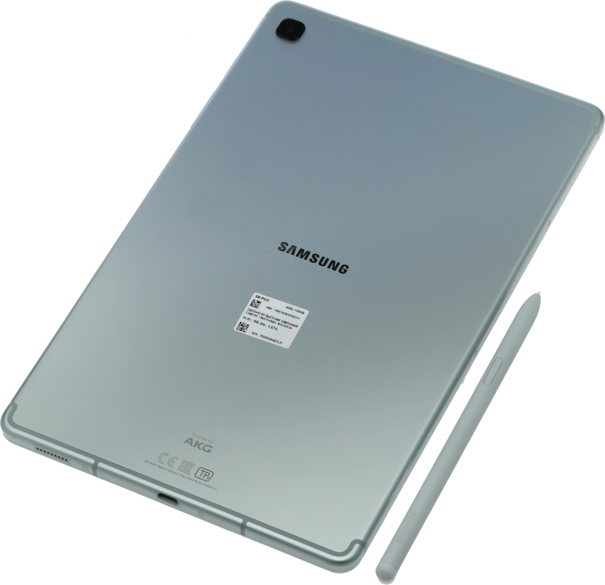 Планшет Samsung Galaxy Tab S6 Lite SM-P625 1280 (2.4) 8C RAM4Gb ROM128Gb 10.4" TFT 2000x1200 LTE 1Sim Android 14 мятный 8Mpix 5Mpix BT GPS WiFi Touch microSD 1Tb 7040mAh