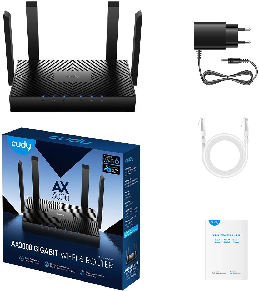 Роутер Cudy WR3000 AX3000 10/100BASE-TX/Wi-Fi черный