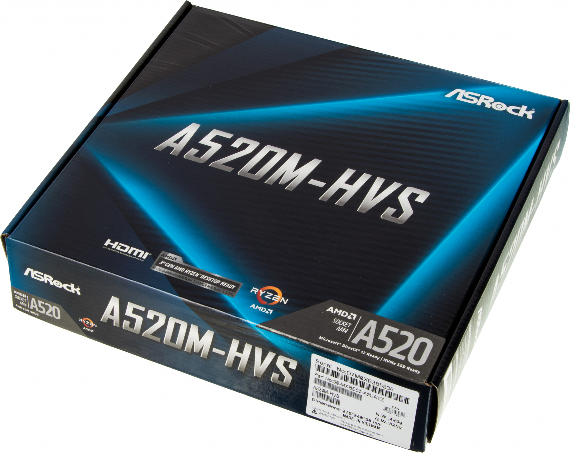 Материнская плата Asrock A520M-HVS Soc-AM4 AMD A520 2xDDR4 mATX AC`97 8ch(7.1) GbLAN RAID+VGA+HDMI