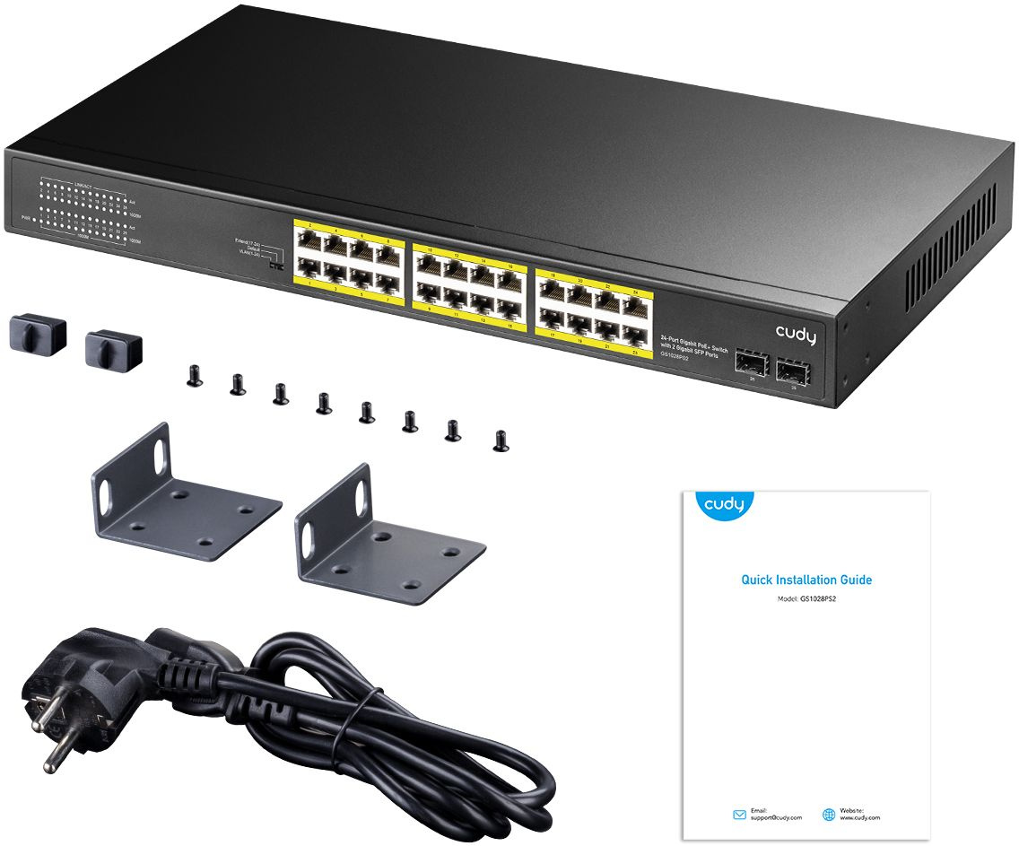 Коммутатор Cudy GS1028PS2 (L2) 24x1Гбит/с 2SFP 24PoE+ 300W неуправляемый