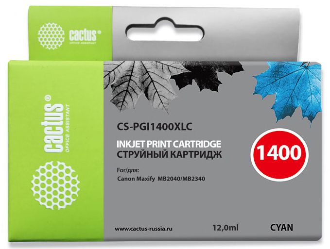 Картридж струйный Cactus CS-PGI1400XLC PGI-1400 синий (12мл) для Canon MB2050/MB2350/MB2040/MB2340