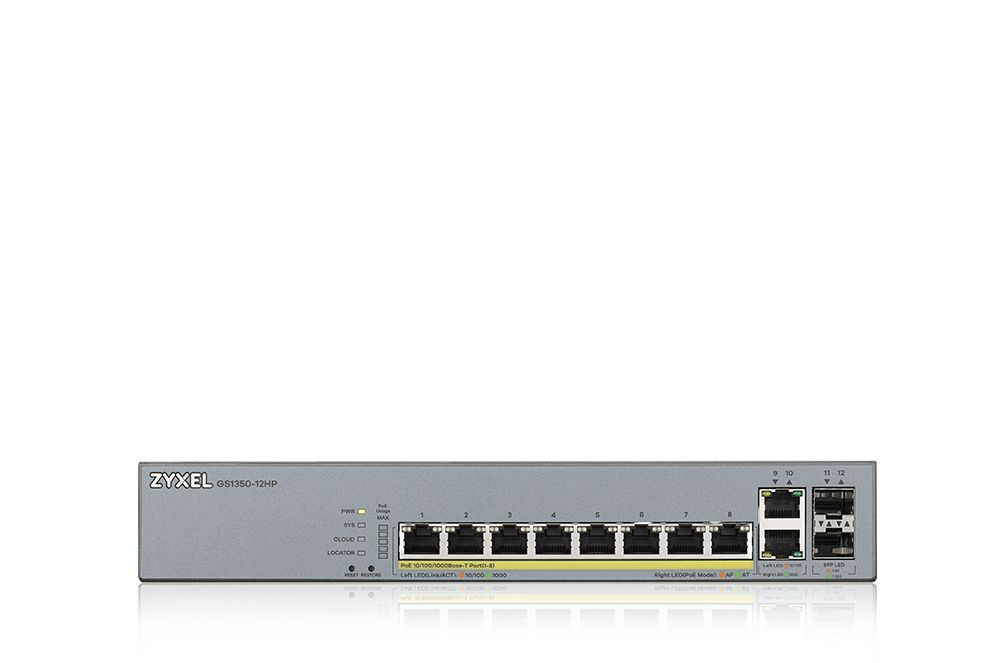 Коммутатор Zyxel GS1350-12HP-EU0101F (L2) 10x1Гбит/с 2SFP 8PoE+ 130W управляемый