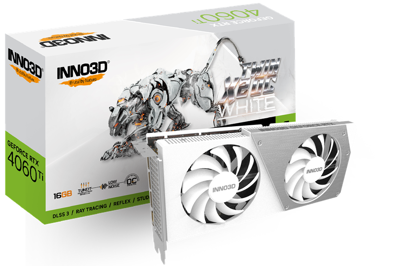 Видеокарта INNO3D RTX 4060 Ti Twin X2 OC WHITE//RTX4060Ti, HDMI, DP*3, 8G,D6