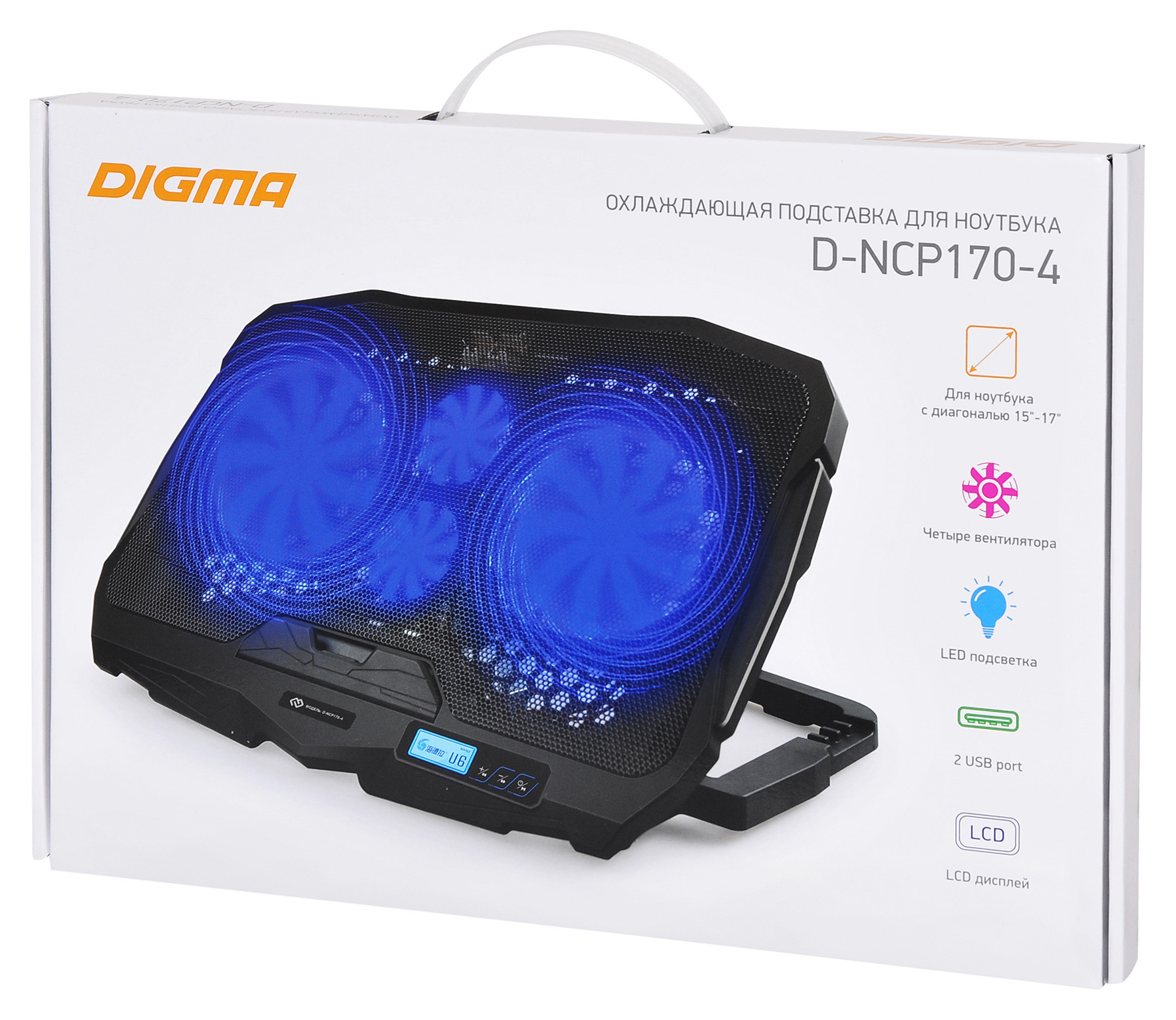 Подставка для ноутбука Digma D-NCP170-4 17"390x280x28мм 2xUSB 4x 70/125ммFAN 750г черный