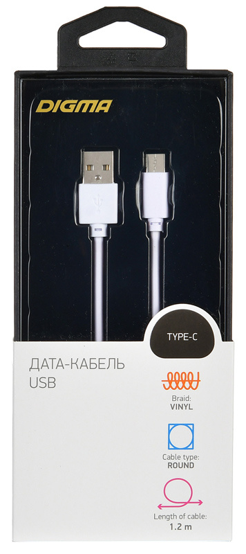 Кабель Digma TYPE-C-1.2M-WH USB (m)-USB Type-C (m) 1.2м белый