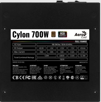 Блок питания Aerocool ATX 700W CYLON 700 80+ (20+4pin) APFC 120mm fan color 5xSATA RTL