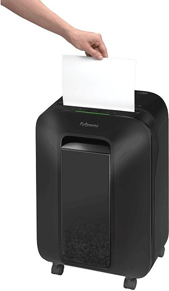 Шредер Fellowes PowerShred LX201 черный (секр.P-5) перекрестный 12лист. 22лтр. скрепки скобы пл.карты